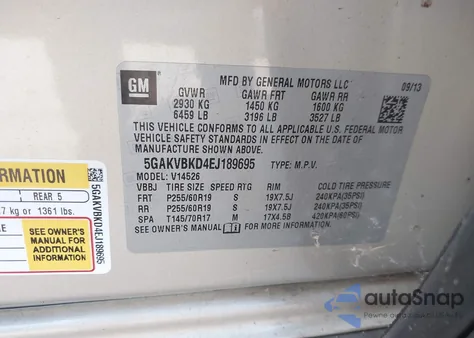 2014 Buick Enclave z USA, uszkodzony, nr VIN 5GAKVBKD4EJ189695